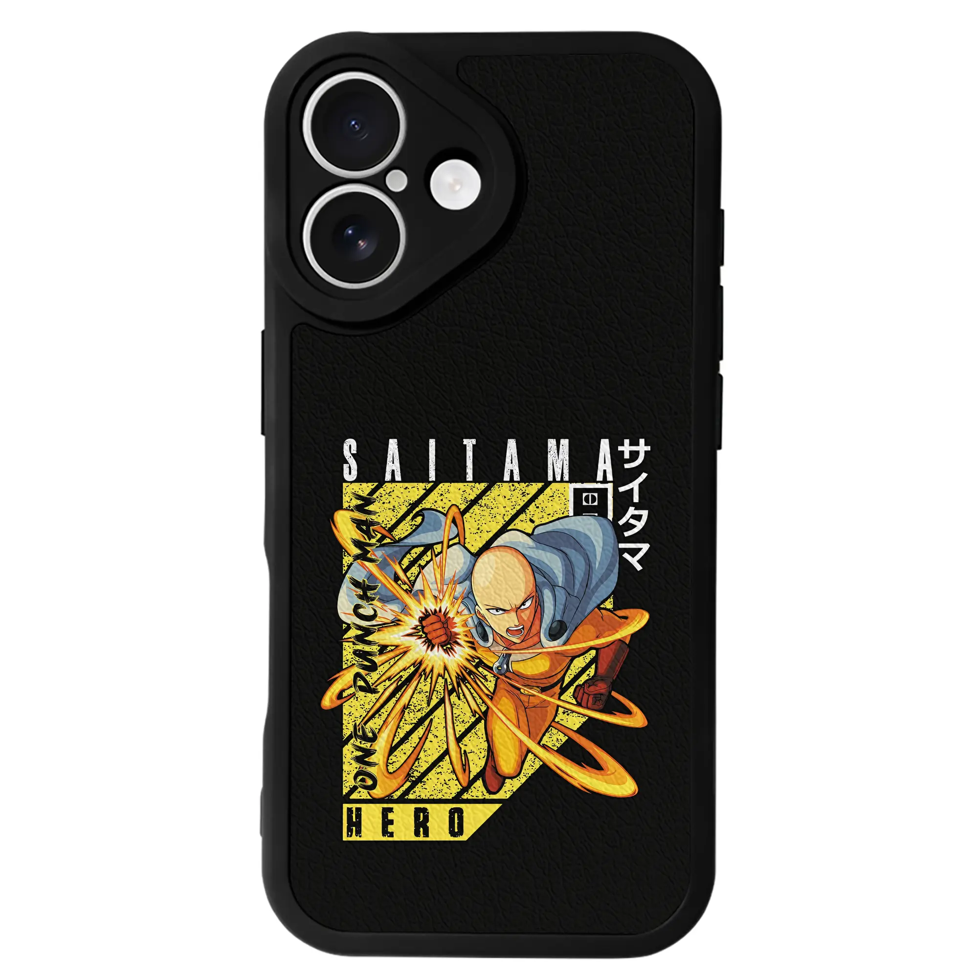 ワンパンマン グッズ サイタマ - IPhone 16シリーズ対応 ・ シリコンスマホケース ・ レザー調 ・ 高精度フィット ・ 耐衝撃 ・ ワイヤレス充電対応 ・ 精密カット